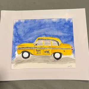 Watercolor painting NYC Yellow Taxi 9” x 12”